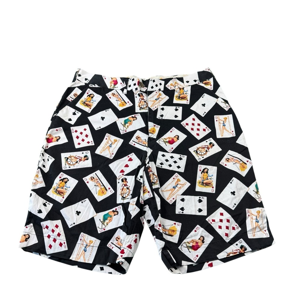 Loudmouth Golf Player Cards Pinup Mens Golf Shorts Size 36 Black Multicolor